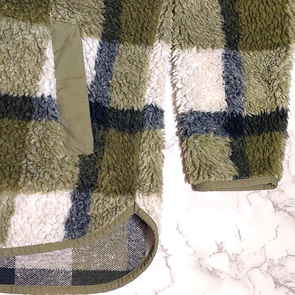 Madewell Olive Plaid Sherpa Popover Tunic Fleece Jacket, Size S - Picture 7 of 10